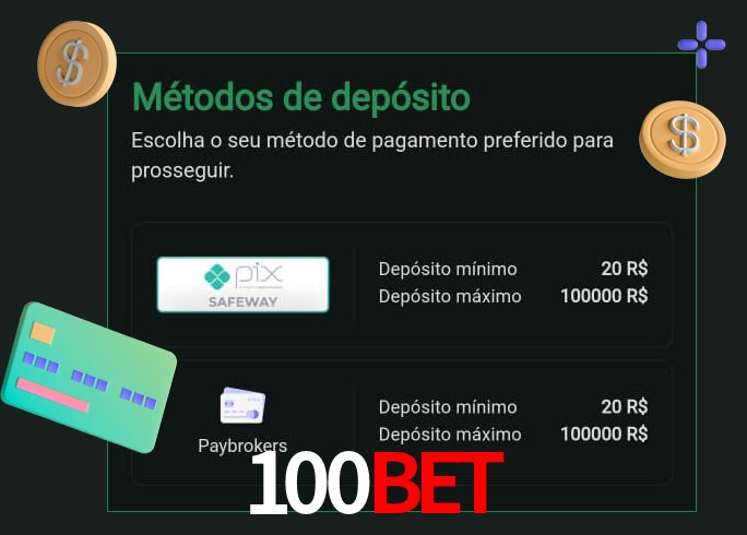 O cassino 100bet oferece uma grande variedade de métodos de pagamento